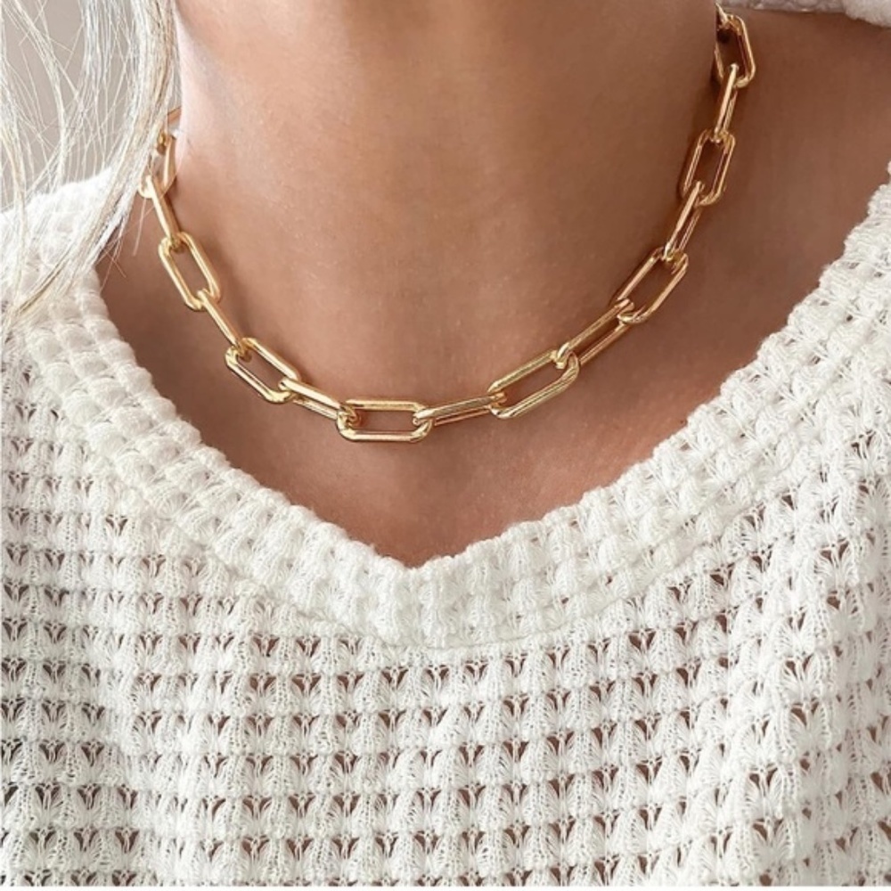 GOLD 18k Gold Plated Chain Linked Necklace - Picture 1 of 4